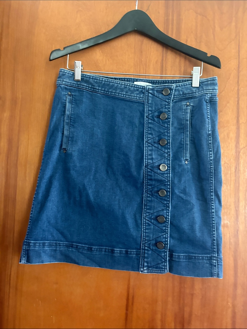 Carlisle Dark Blue Denim Button-Front Mini Skirt